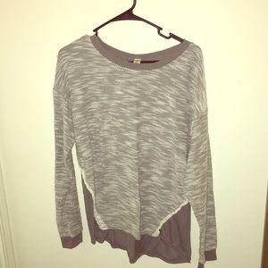 Grey Lace Trim Henley Crewneck